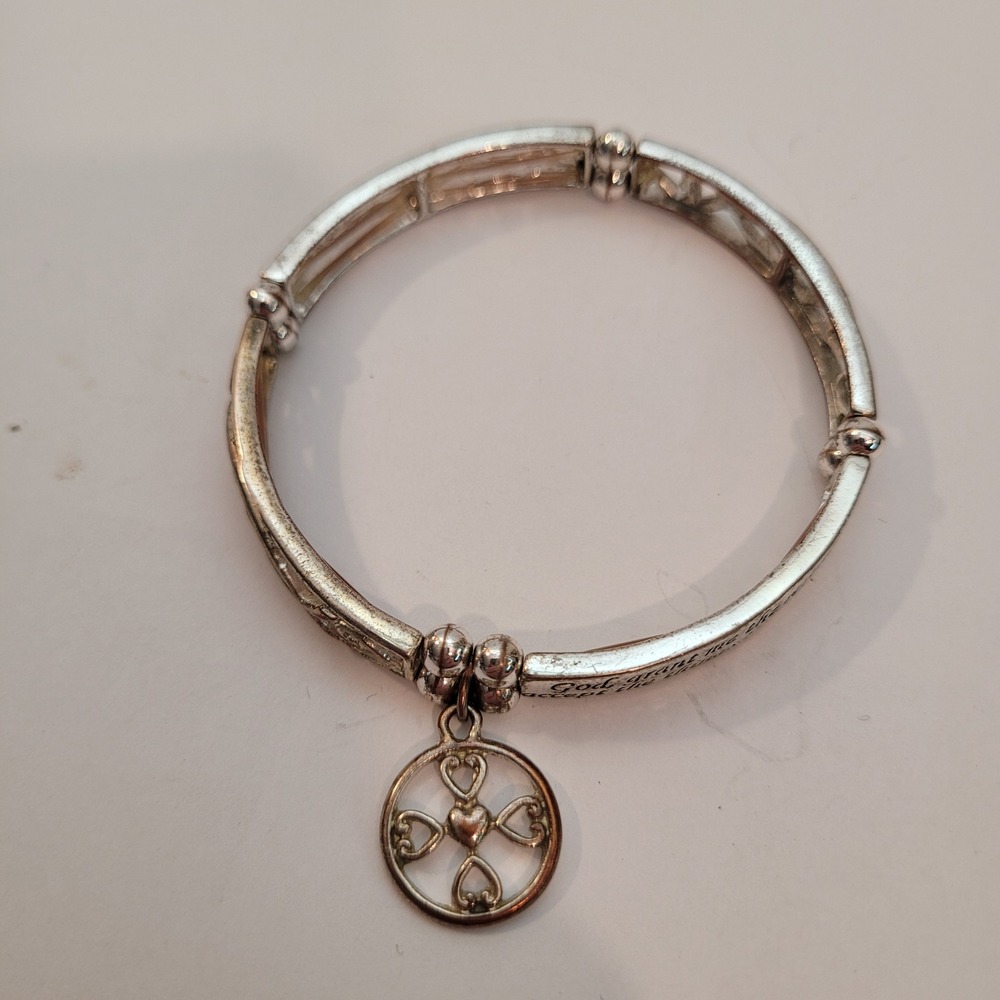 Serenity Prayer Bracelet Womens Silver‎ Tone Stretch Filigree Charm AA 12 step